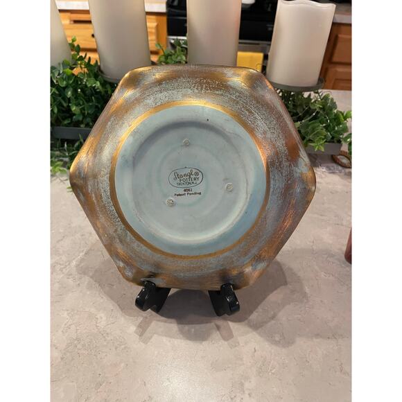 Vintage Stangl Pottery 4061 Ruffled Gold/Aqua large Candy Dish 8x8x1.75” USA - Picture 5 of 7